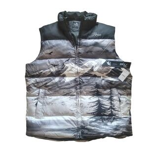 Prps Mens Mountain Landscape Puffer Vest Black‎ Grey E109JT05 Size XL NWT